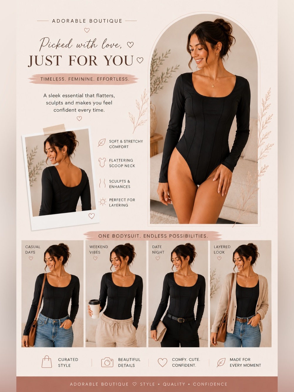 Long Sleeve Black Scoop Neck Bodysuit